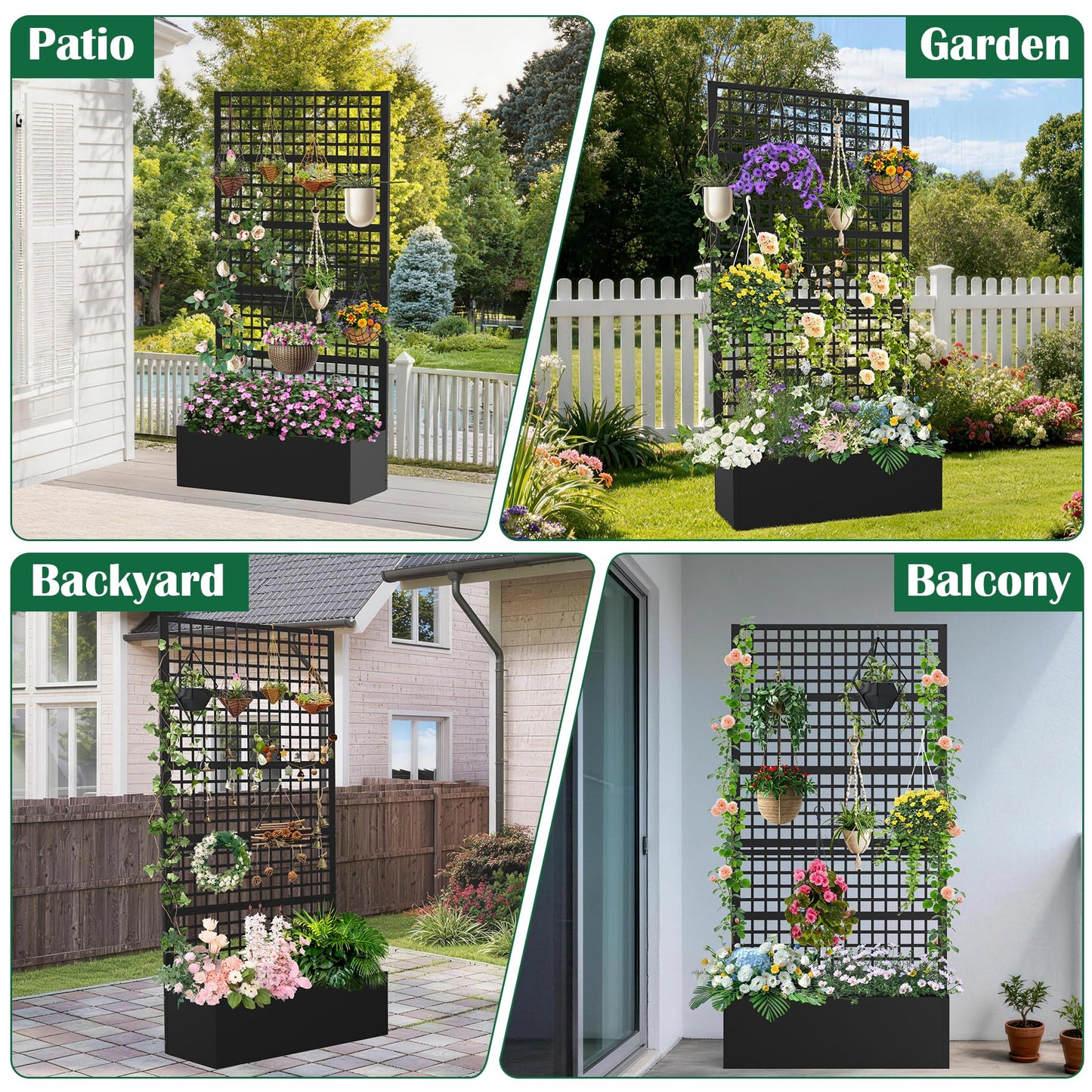 Toriexon Metal Planter Box with Trellis 36" L x 16" W x 72" H, Raised Garden Bed with Privacy Screen, Privacy Planters for Climbing Plants, Flowers, Vegetables, Fruits