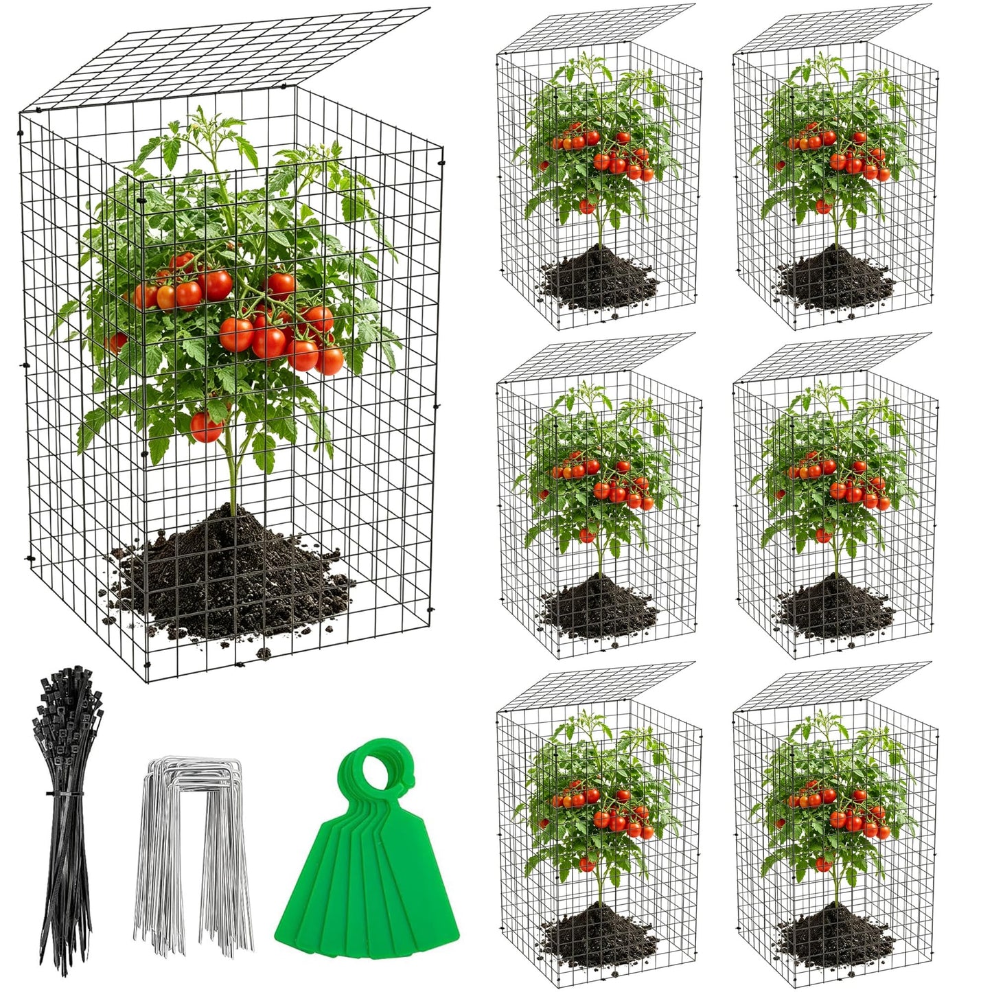 Adnee 7 Pack Wire Plant Protector with Cover-20x12x12 Inch Detachable Square Wire Cages to Prevent Animals-Metal Garden Plant Protector Cages for Protecting Plants Vegetables Flowers