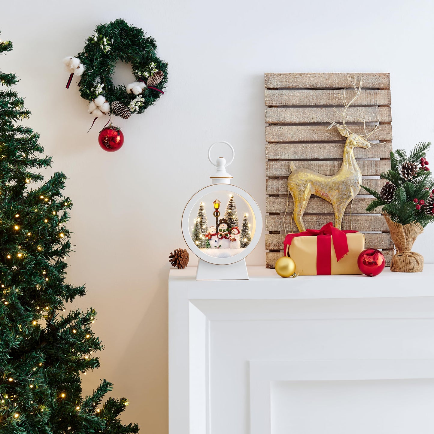 Danya B. Tabletop White Christmas Holiday Winter Snowman Scene Diorama Lighted Lantern Decoration - Oval