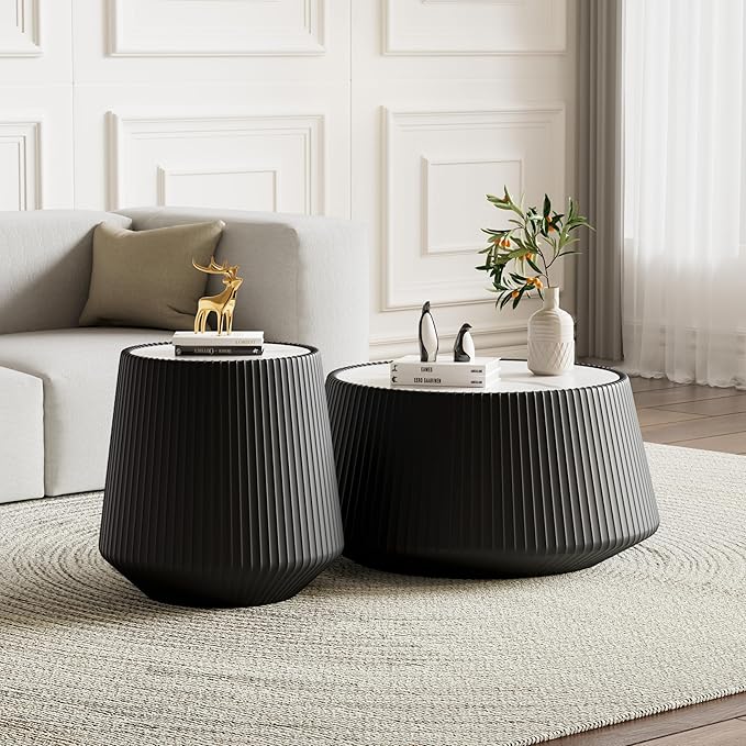 Modern Marble Nesting Coffee Table Set of 2, 26.77" Cup Shaped Coffee and End