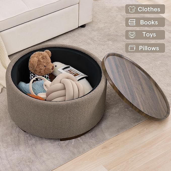 29.5 Inch Round Storage Ottoman Coffee Table, Modern Circle Coffee Table