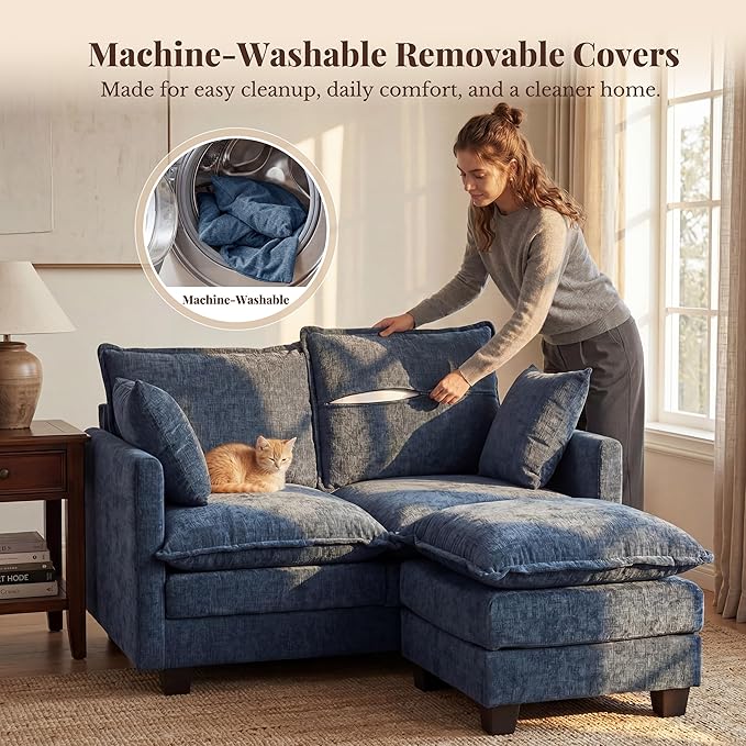 Loveseat Sofa with Ottoman, Cloud 3-Layer Cushion, Living Room, in a Box