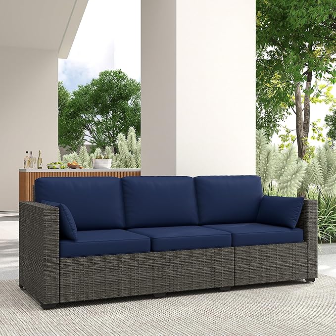 Outsunny Patio Couch PE Wicker Deep Seating Outdoor Sofa