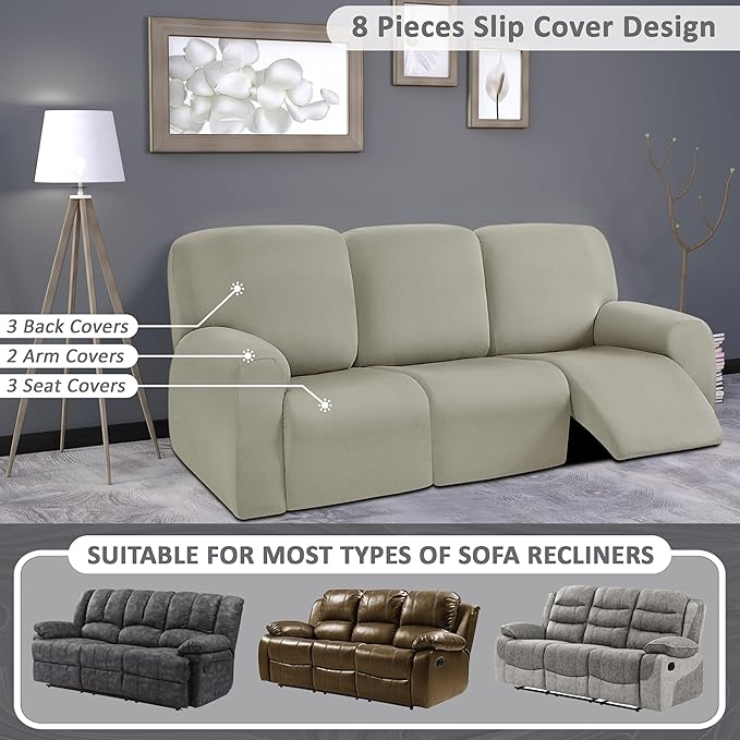 ULTICOR 8-Pieces Recliner Sofa Covers, Yarn Dyed Stretch Reclining Couch Covers