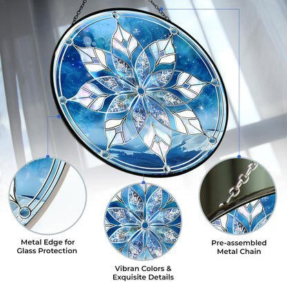HYPESTYLE Christmas Snowflake Suncatcher Stained Glass Window Hanging by Clare Donovans Sun Catchers Colorful Ornament Gifts for Women Mom Wife Christmas Halloween Housewarming