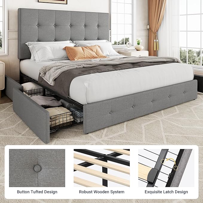 Allewie Upholstered Queen Size Platform Bed Frame