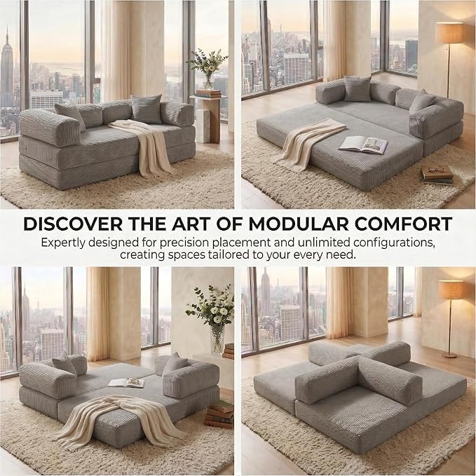 78" 4-in-1 Convertible Sofa Bed, Boneless Corduroy Sleeper Couch