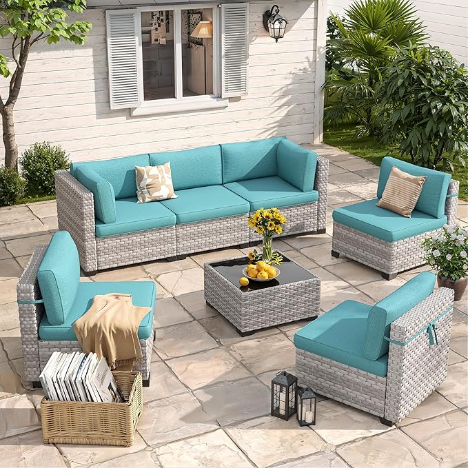 6-Seat Modular Patio Furniture Set – Outdoor Wicker Sectional Sofa