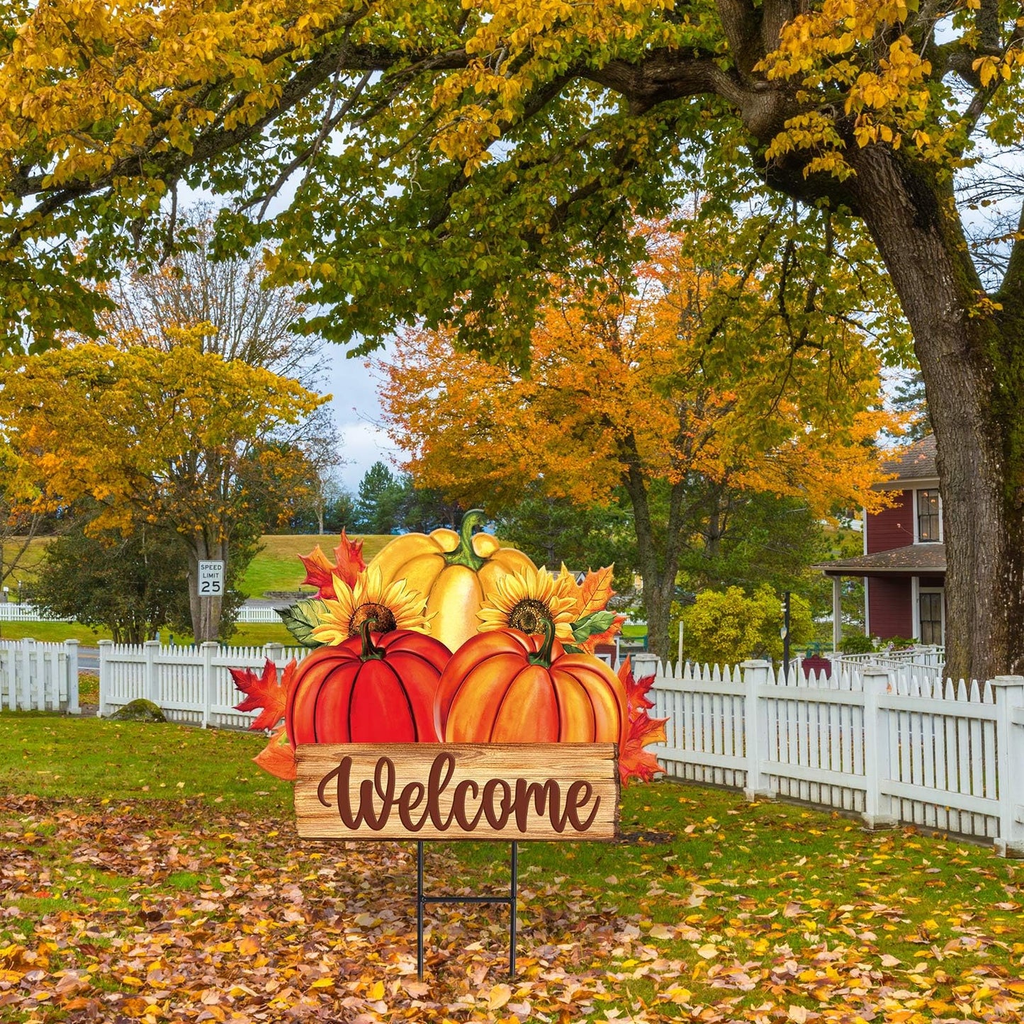 JarThenaAMCS Fall Yard Sign Autumn Pumpkin Metal Garden Stake Seasonal Welcome Lawn Sign for Thanksgiving Harvest Outdoor Patio Walkway Decoration