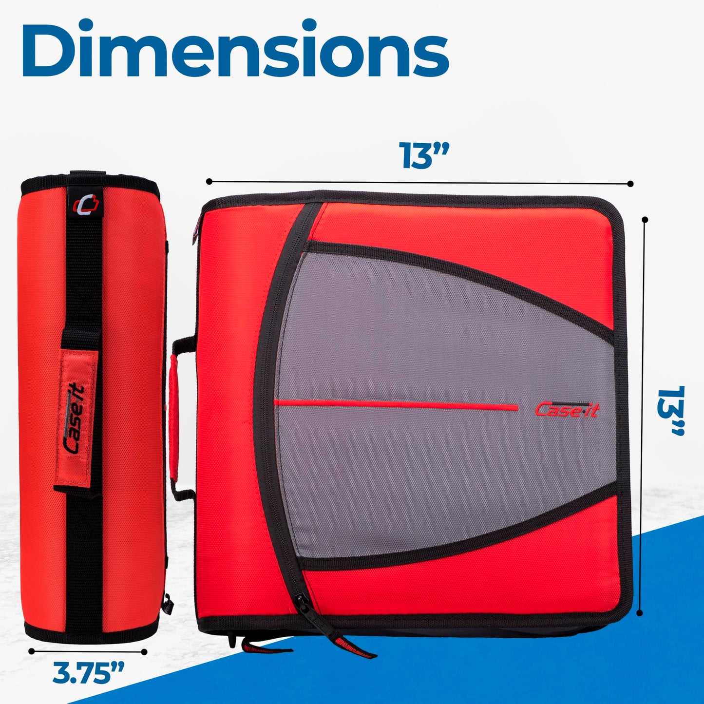 Case-it Mighty Zip Tab School Zipper Binder | 3-Inch O-Rings, 600-Sheet Capacity, 5-Subject Expanding File Folder, Multiple Pockets & Storage Organizer, Shoulder Strap | D-146 Fire Engine Red