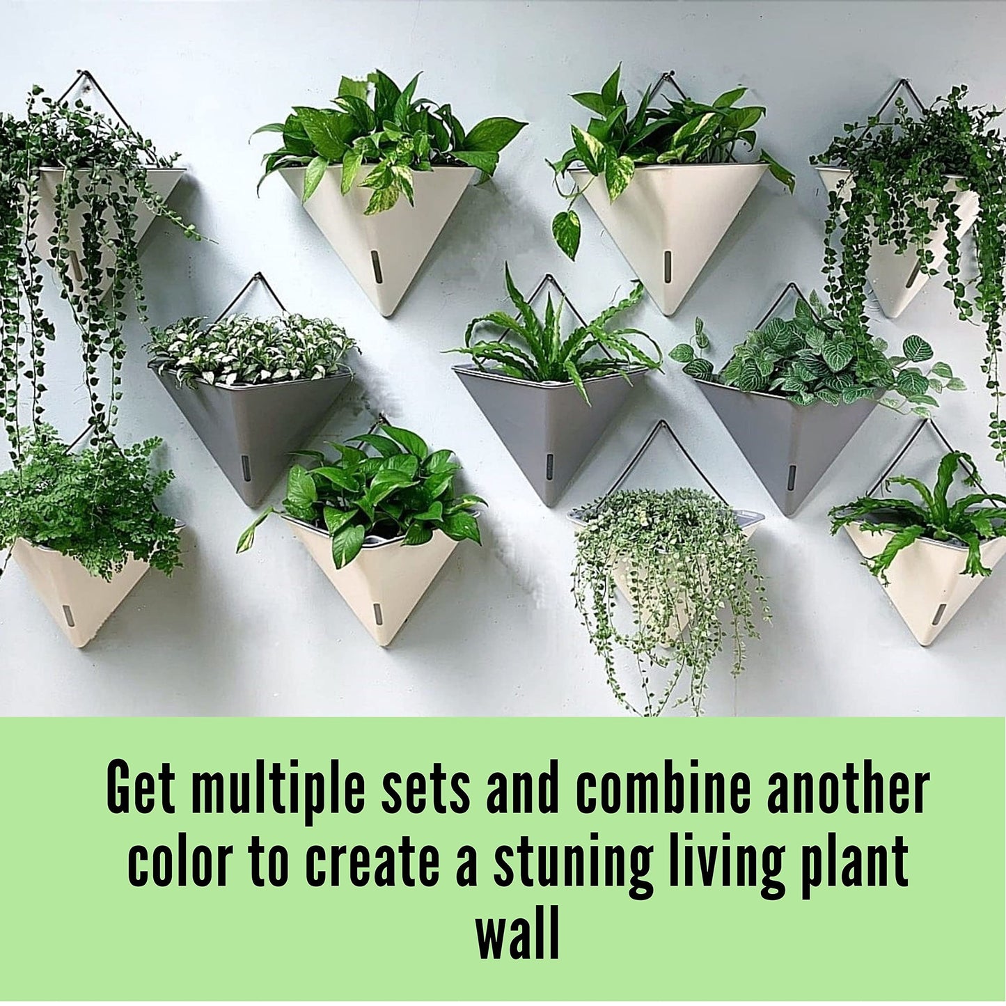 LaLaGreen Bundle - 12" x 2 Pack Black + 12" x 4 Pack Gray Large Self Watering Geometric Hanging Flower Vase Vessel with Metal Hanger, Modern Stylish Wall Mounted Succulent Pot Holder Decor