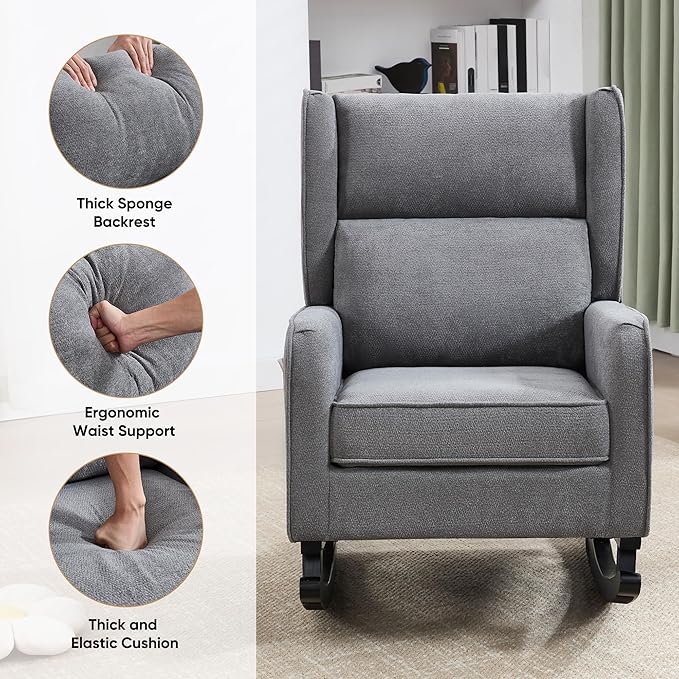 HCHAIRH Nursery Rocking Chairs, Modern Wingback Accent Chairs