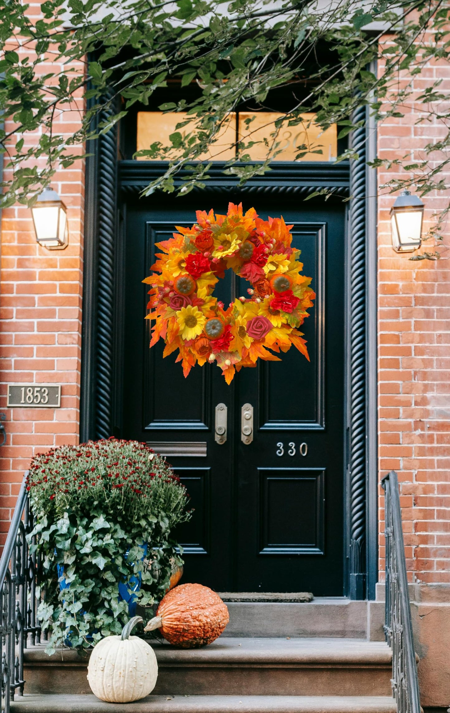 DOTKV Fall Wreaths for Front Door 18 inch Wreaths Maple Leaf Wreaths Sun Flower Wreaths for Front Door Wreaths Outside Autumn Wreaths for Halloween Thanksgiving Decor