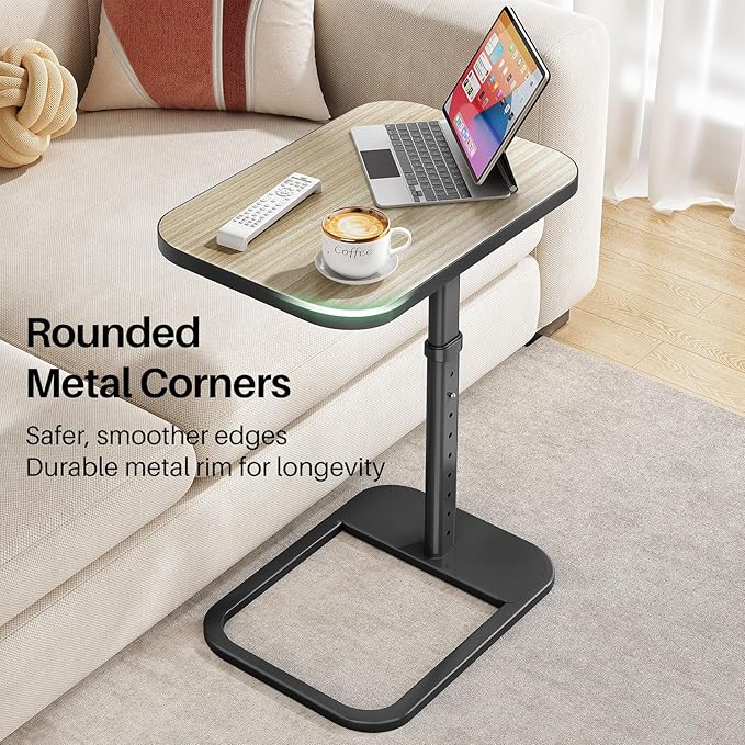 Driftwood Grey TV Tray Table, Adjustable Height & Rounded Metal Corners