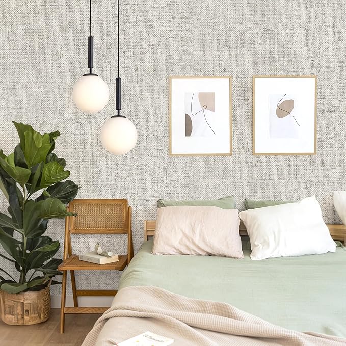 Grasscloth Peel and Stick Wallpaper Beige and Gray Contact Paper 15.7inch x
