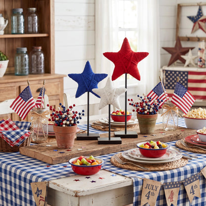Yousoontic 3 Pcs 4th of July Rustic Patriotic Yarn Wrapped Star 250th Anniversary Tiered Tray Decor Star USA Red White Blue Farmhouse Table Centerpiece Handmade Americana Home Decoration