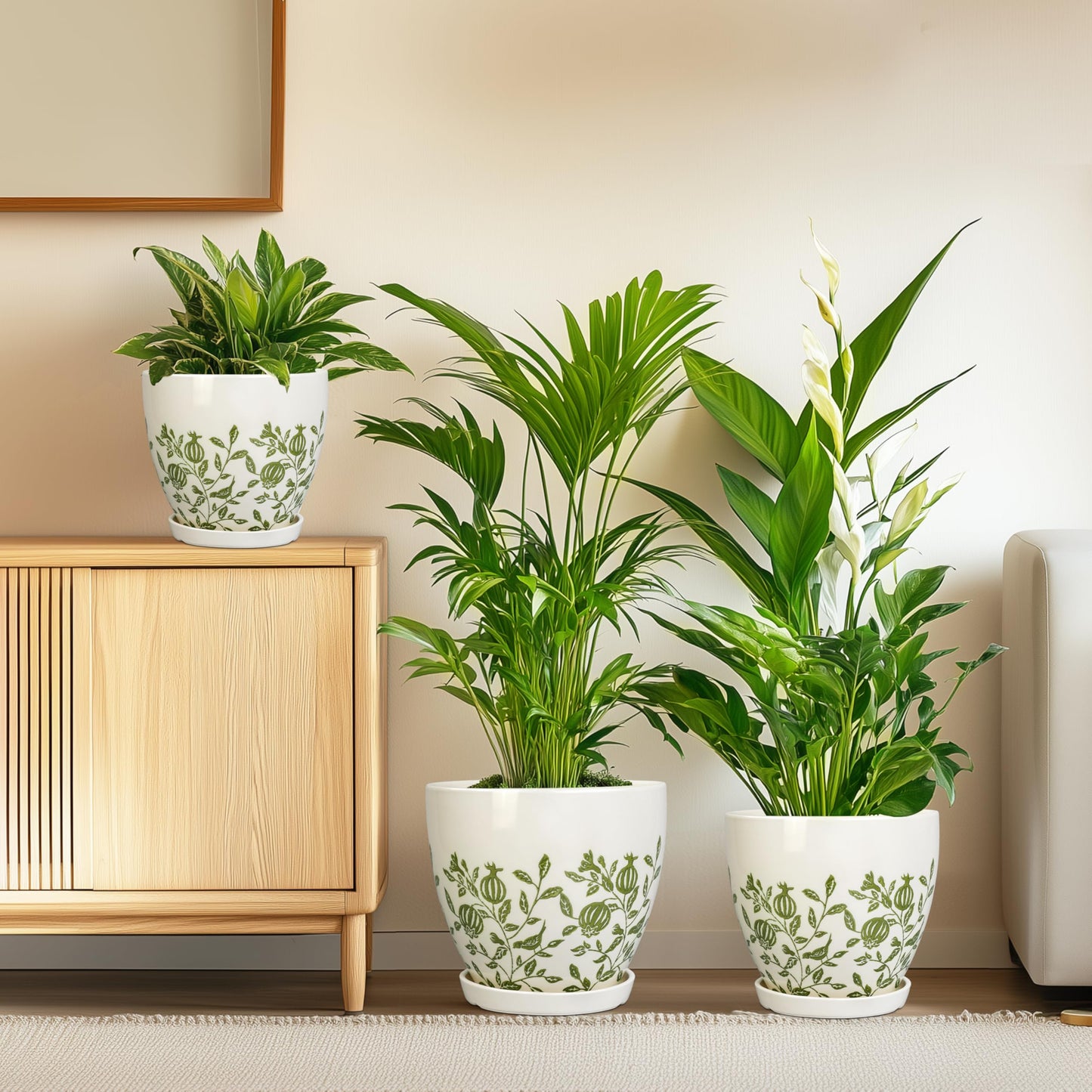 MPotTo Ceramic Flower Pots Indoor - 10+8+6 Inch Ceramic Planters for Outdoor Plants, Boho Round Planter Pots with Drainage Holes and Saucers, Plant Lover Gifts, Patio Decor, Set of 3, White