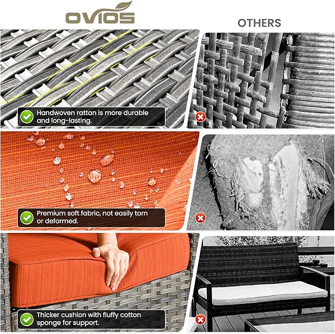 ovios 3-Piece Patio Furniture Set, Outdoor Wicker Sofa
