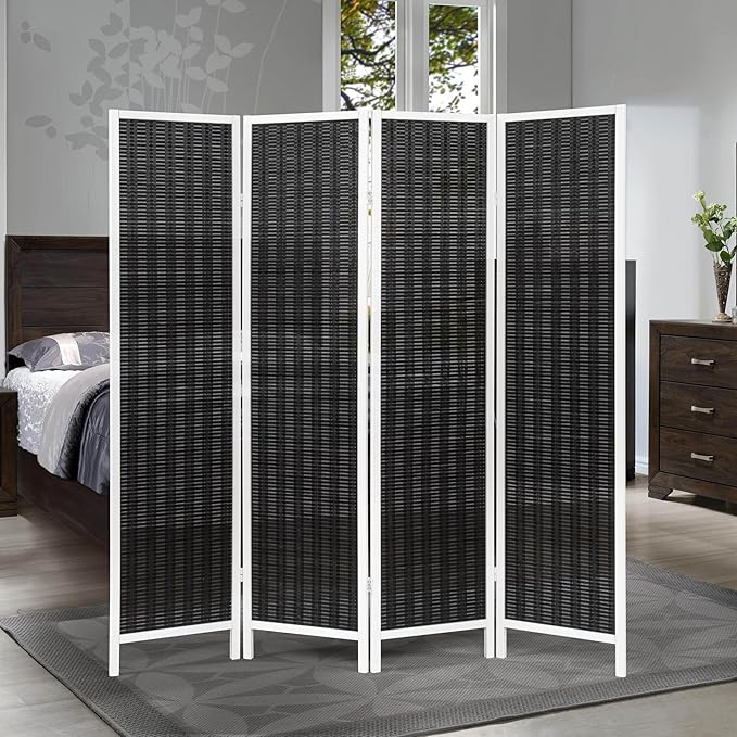 Roundhill Furniture Inkwell 4-Panel Bamboo Room Divider, Folding Portable