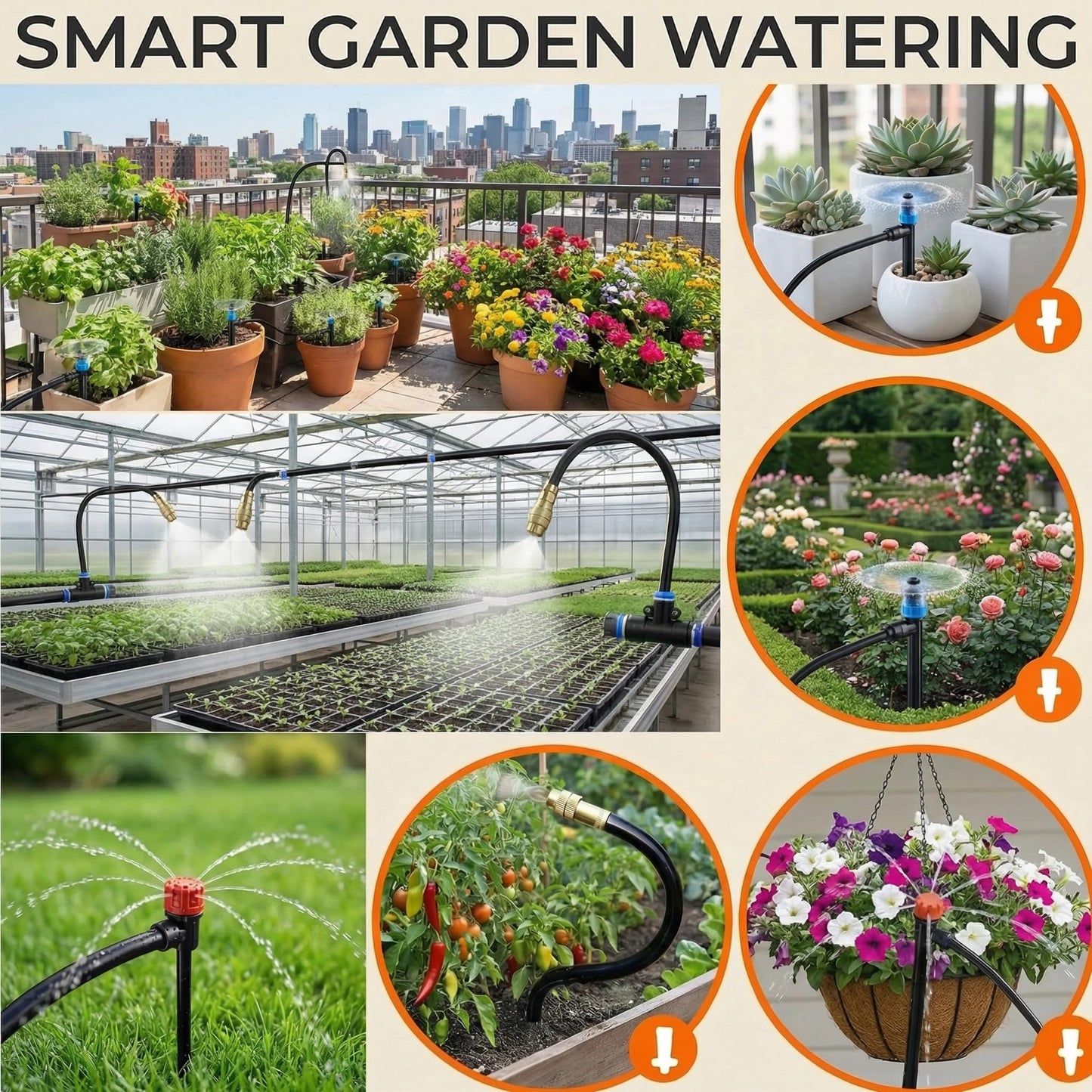 240FT Drip Irrigation System for Garden: 30 Nozzles 1/2" PE Tubing Automatic Watering Kit Adjustable Misting Sprinkler Mister 1/4" Hose for Water Plants Tape Raised Beds Lawn Outdoor Greenhouse