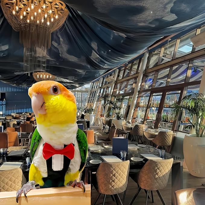 Bird Harness Leather Set Tuxedo Flight Suits with Nappy Diapers Waterproof Inner Layer Urine Wet for Parrot Cockatiel Conure Parakeet Macaw Budgie (XL)