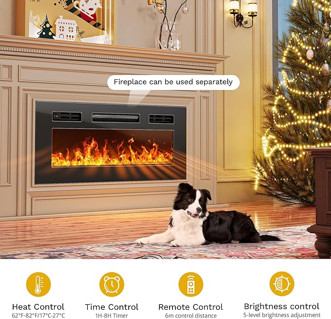 DWVO 70'' TV Stand with 36" Electric Fireplace, Entertainment Center with LED
