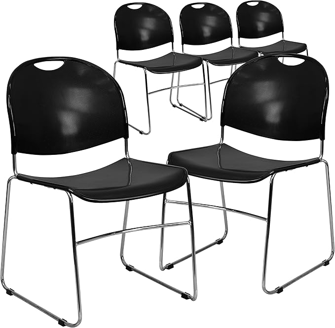 Flash Furniture 5 Pack HERCULES Series 880 lb. Capacity Black Ultra-Compact