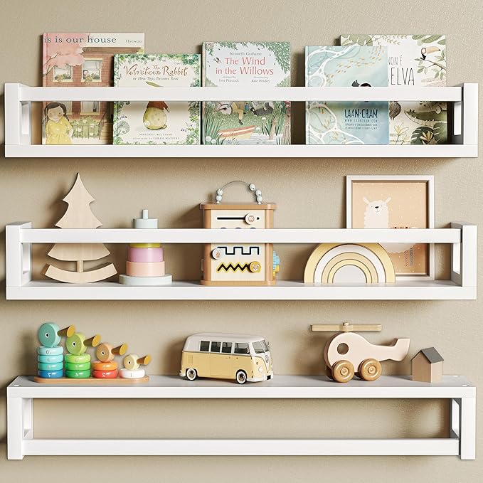 TidyCorner Upgraded Thick Floating Shelves, 24 Inch Solid Wood Bookshelf