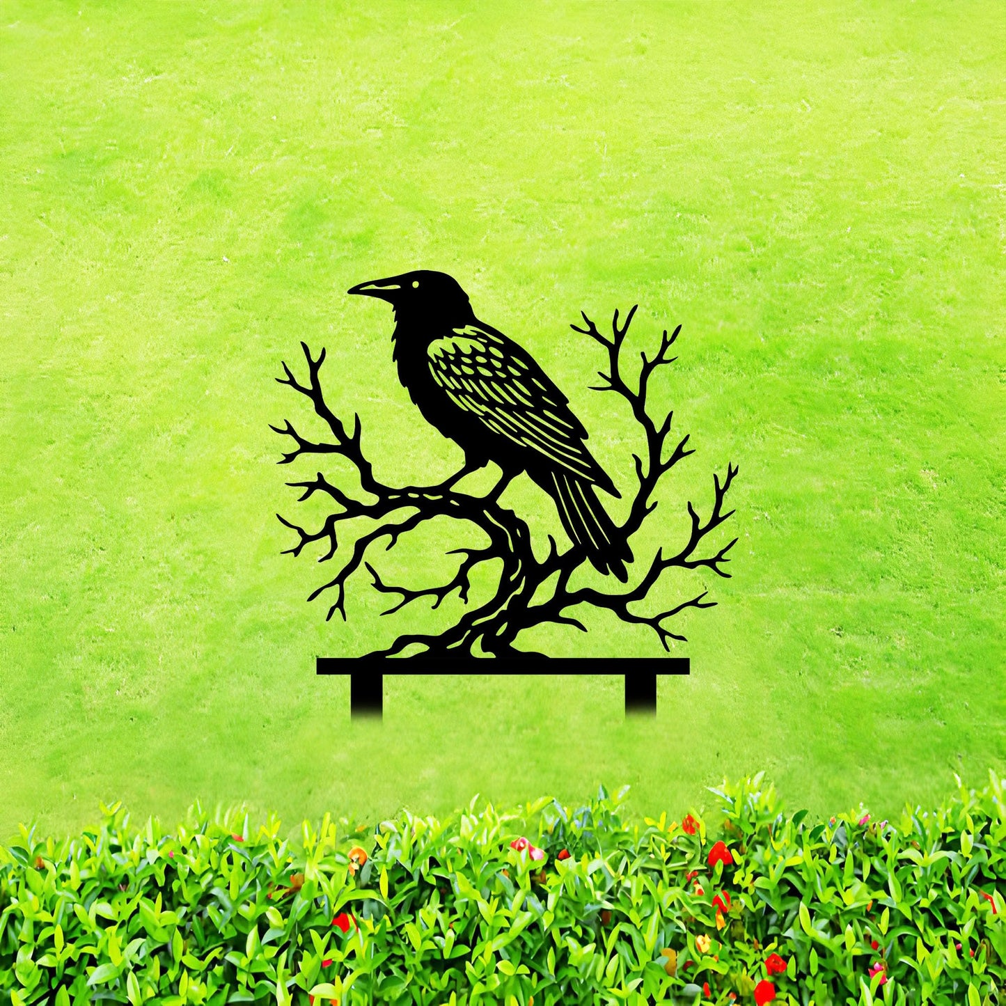 Aucizb Crow Tree Branch Metal Garden Stake Decor-Bird Silhouette Statue Yard Art for Patio,Outside,Lawn,Park,Farmhouse, Halloween Unique Gift (Black)