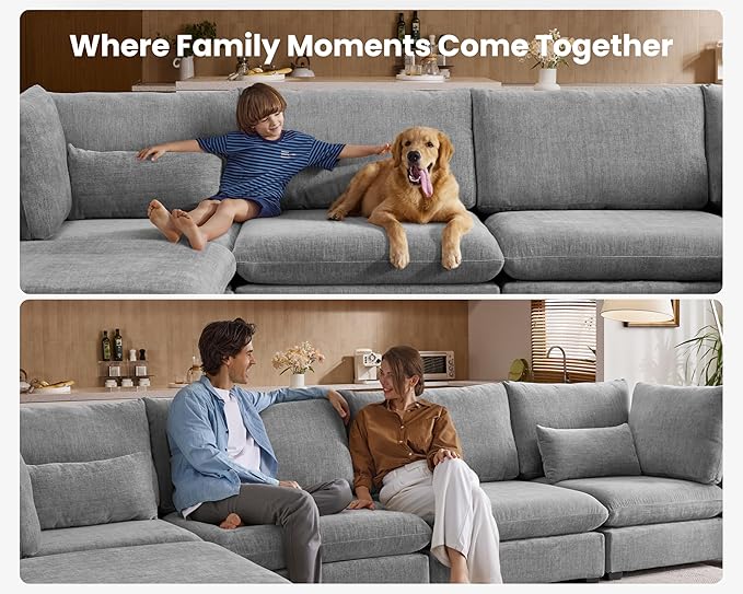 77" Oversized Chenille Couch Modular Sectional Sofa, Washable Cloud Couch