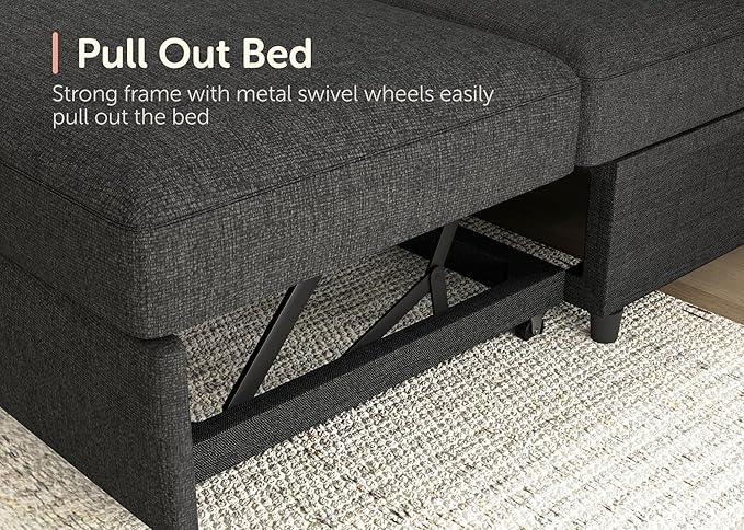 HONBAY Sectional Couch with Pull Out Bed, Sectional Sleeper Sofa with Storage