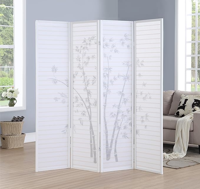 Roundhill Bamboo Print 4-Panel Framed Room Screen/Divider