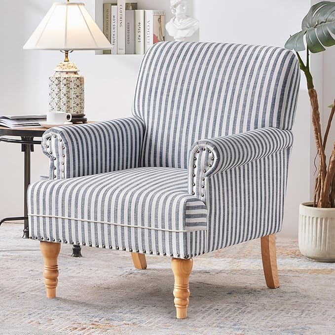 HUIMO Linen Fabric Accent Chair, Mid-Century Modern Armchair