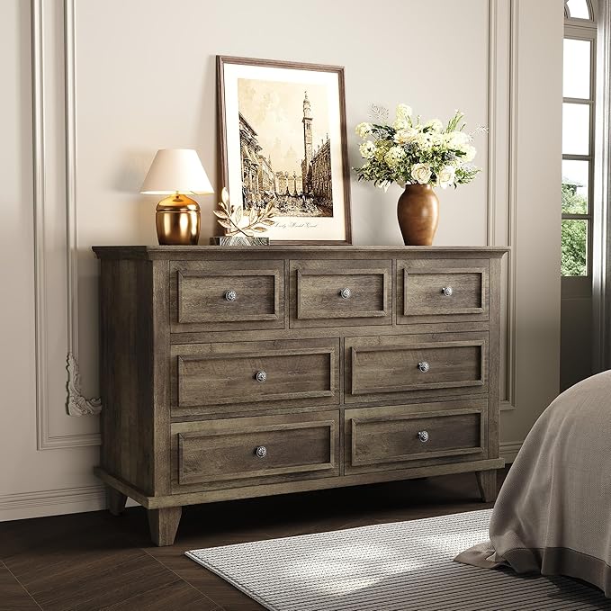 IDEALHOUSE 7 Drawer Dresser, Large Wooden Storage Chest of Drawers