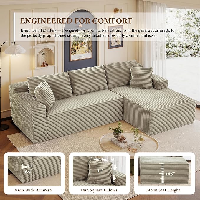 96" Sectional Couches for Living Room Cloud Couch Sofa