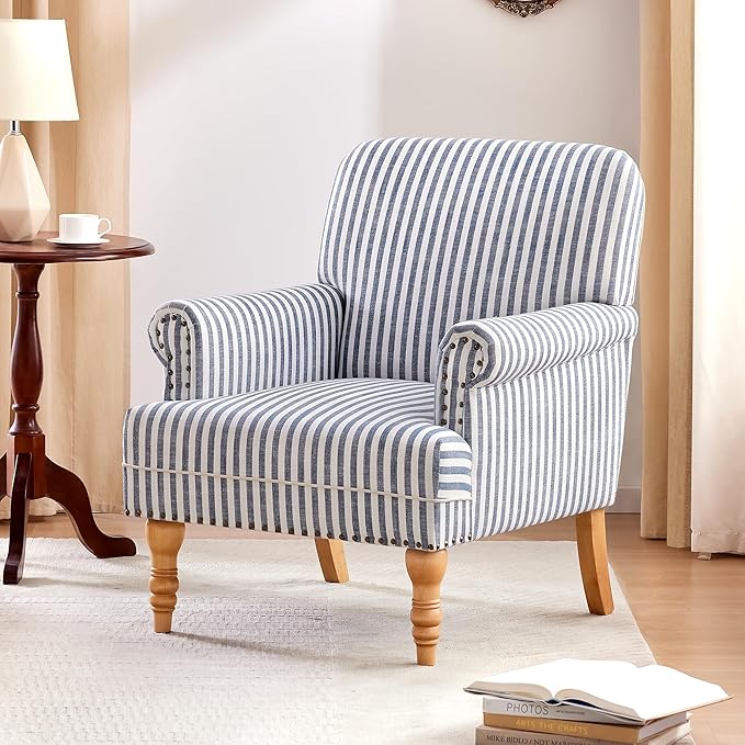 HUIMO Linen Fabric Accent Chair, Mid-Century Modern Armchair
