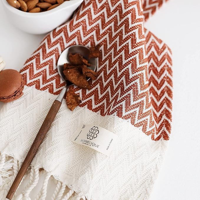 Madamelique Exclusive Hand Towels Set of 2-18 x 40 Inches - Decorative Bathroom Peshtemal Towel for Hand, Face, Hair, Yoga, Tea, Dishcloth, Kitchen and Bath - 100% Pure Cotton (Terracotta)