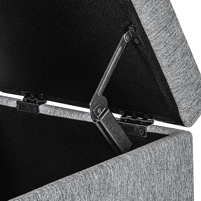 Adeco 18-Inch Cube Storage Ottoman, Upholstered Linen Footrest Stool