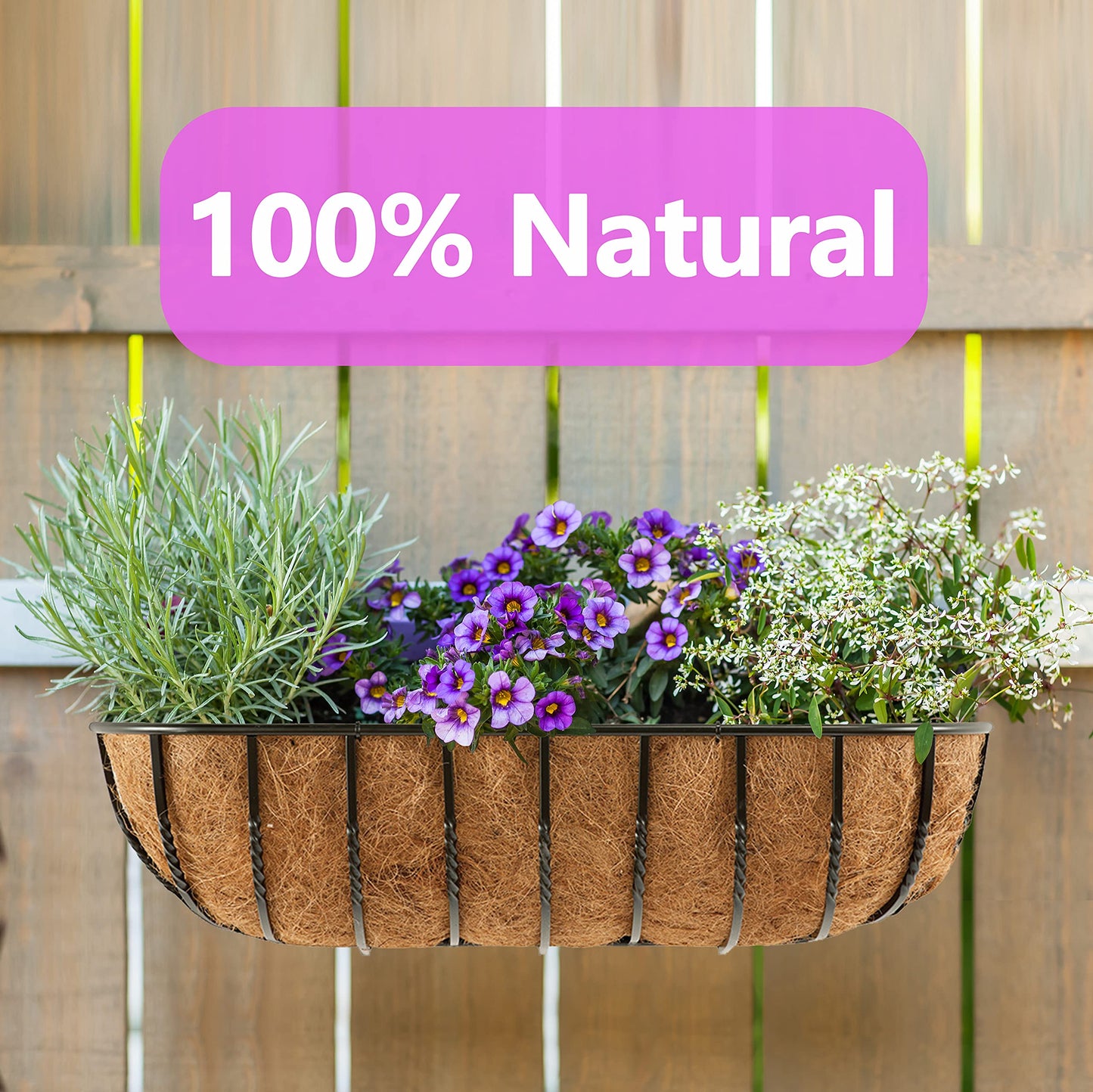 TigeJoy 2PCS 24'' Trough Coco Coir Liners Planter Replacement, 100% Natural Thick Coco Fiber Liner for Flower Box Decks Garden Flower Pots, 24inch Half Moon Shape Coconut Liner Window Boxes Outdoor