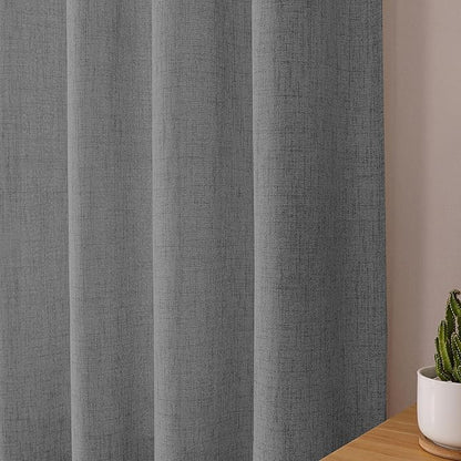 Tollpiz Linen Tier Curtains Rod Pocket Semi Sheer Short Kitchen Curtain Half Burlap Light Filtering Thick Linen Drape for Bathroom, 30 x 30 inches Long, Dark Grey, Set of 2 Panels