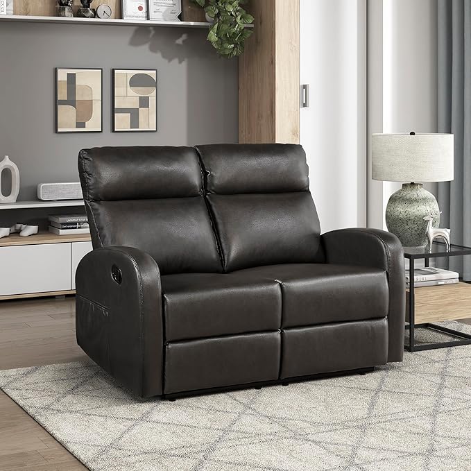 Lexicon Manual Reclining Loveseat, Faux Leather Loveseat Recliner, Wall Hugger