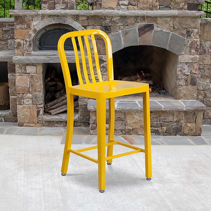 Flash Furniture Commercial Grade 24" High Yellow Metal Indoor-Outdoor Counter