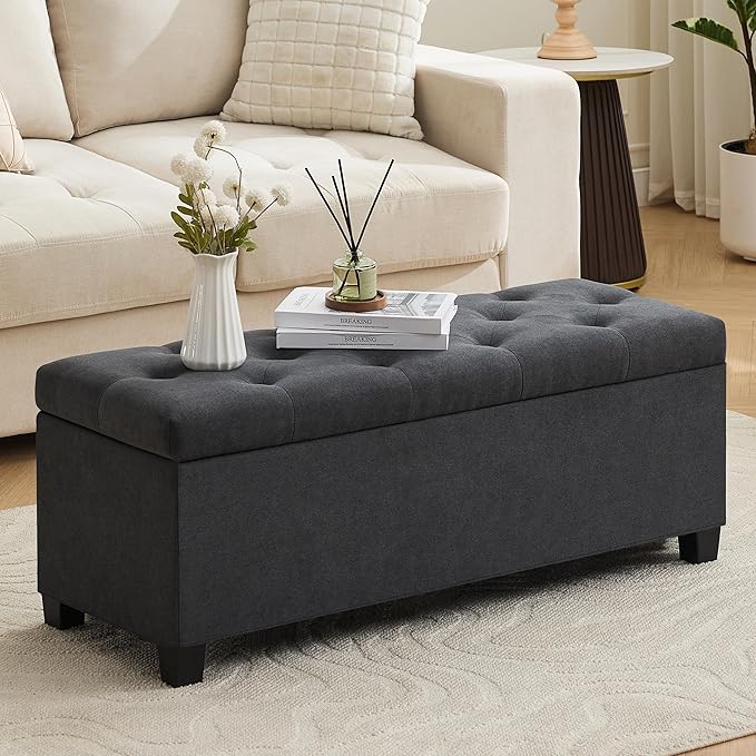 Mangodan 43 Inch Linen Storage Ottoman Bench, Foot Rest