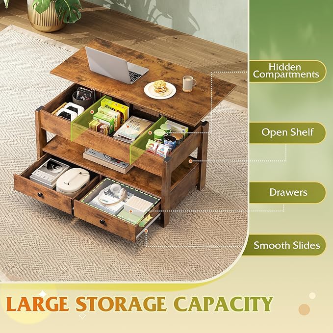 WLIVE Coffee Table, Lift Top Coffee Table