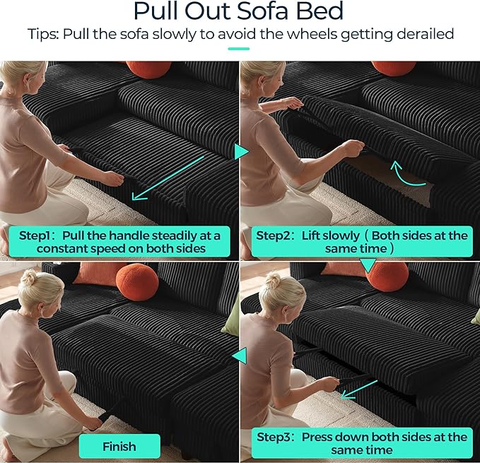 LINSY HOME Sectional Sleeper Sofa Pull Out Couches