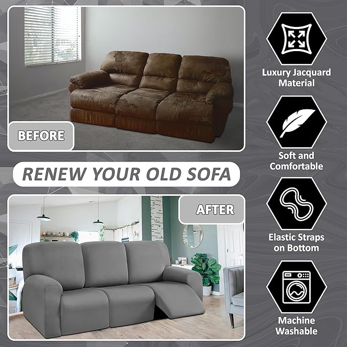 ULTICOR 8-Pieces Recliner Sofa Covers, Yarn Dyed Stretch Reclining Couch Covers
