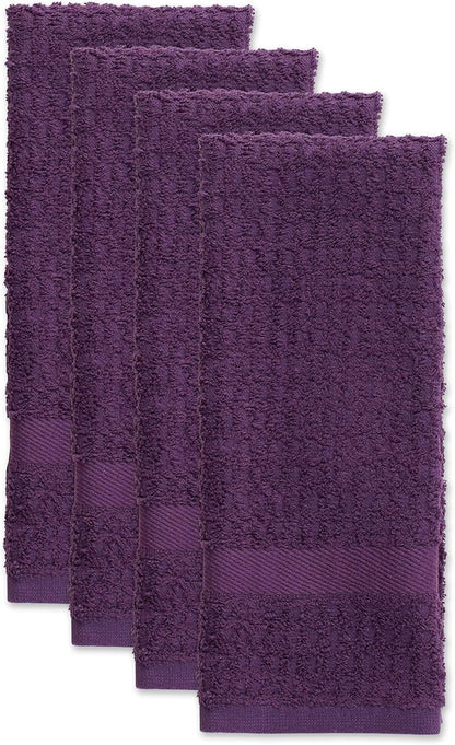 DII Basic Terry Collection Waffle Dishtowel Set, Solid Eggplant, 4 Piece
