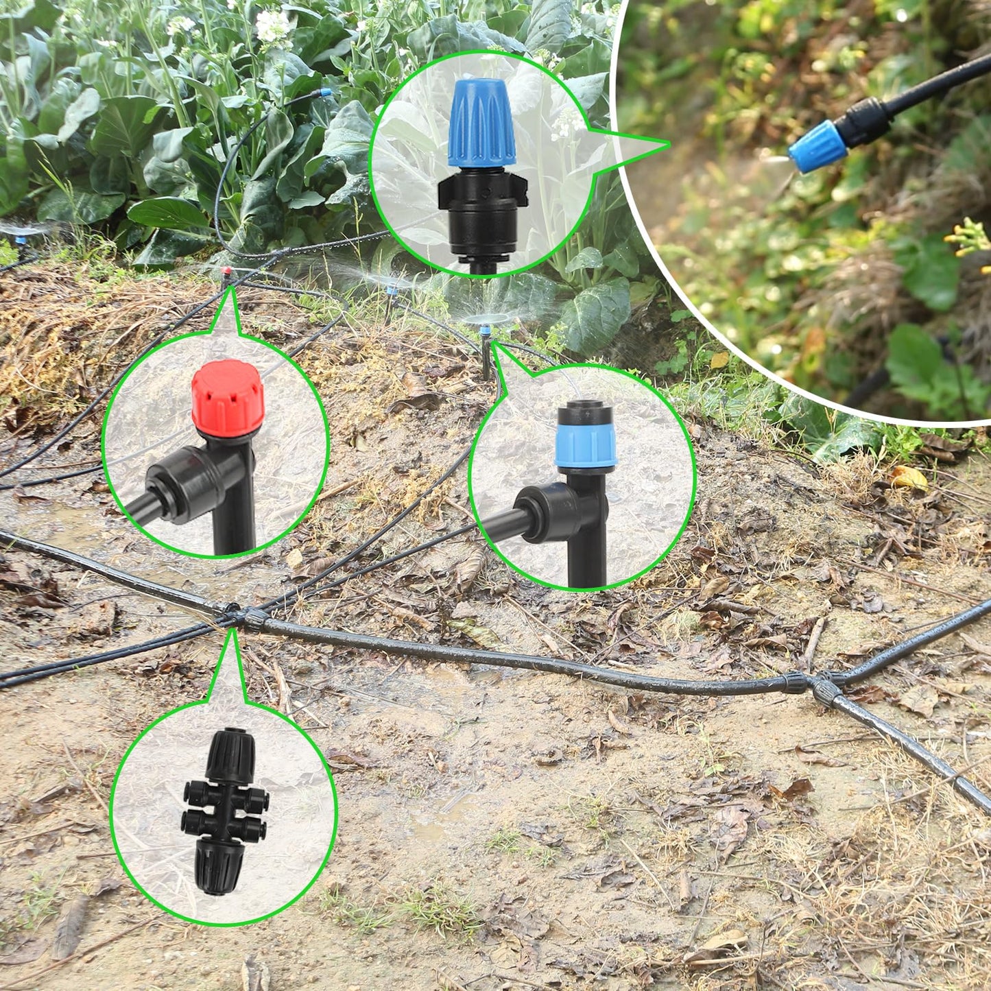 Drip Irrigation Kit – 2026 New Quick-Connect Micro Irrigation System with 46FT 1/2'' Tubing, Locking Nozzle Emitters, Adjustable Misting Sprayers for Gardens, Lawns, Raised Beds and Greenhouses