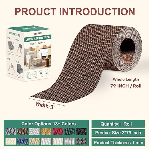 BESEZX Linen Fabric Repair Tape, 3x79 Inch Self Adhesive Repair Patches