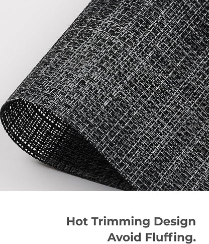 Leetaltree Black and Grey Woven Placemats Set of 8 - Heat Resistant Non-Slip Place mats for Dining Table, Washable Durable PVC Vinyl Woven Table Mats(Black & Grey, 8)